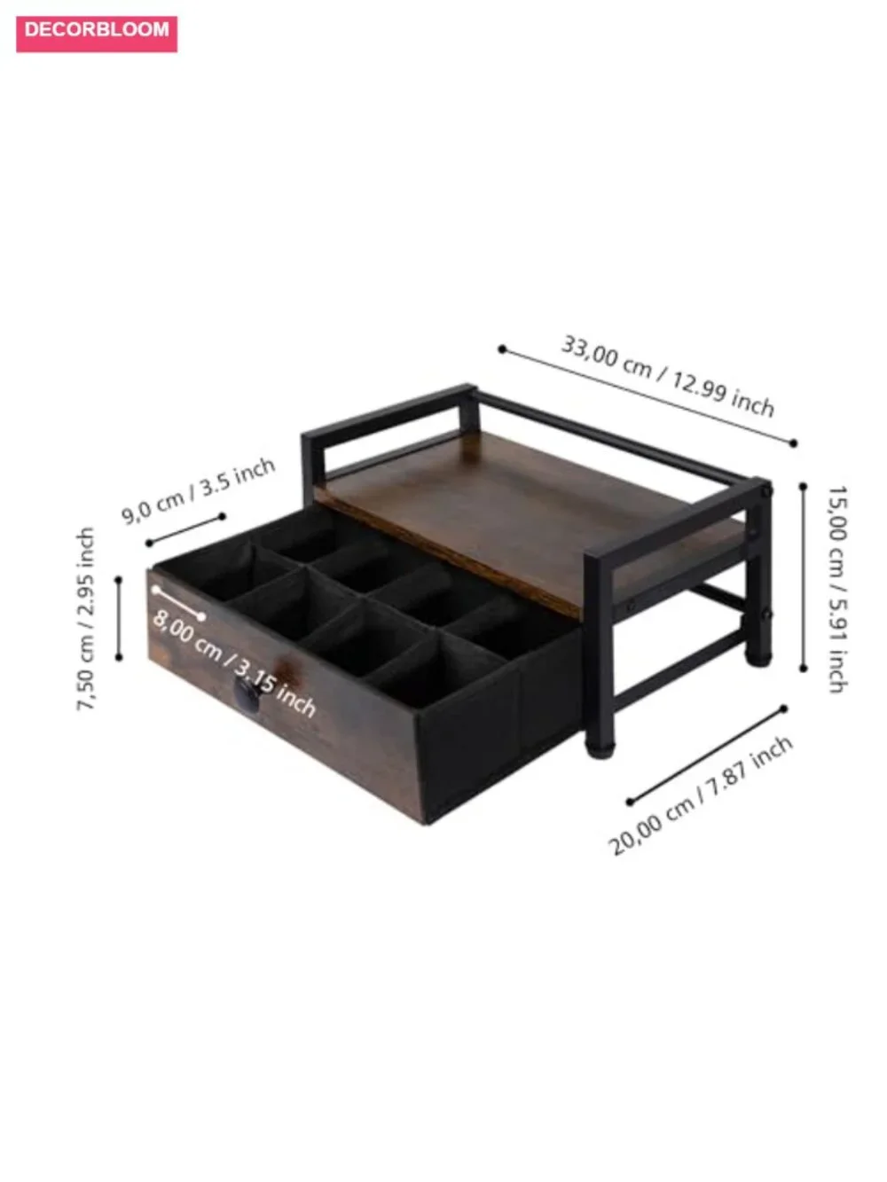 Tea Bag Organizer Storage Box with 8 Dustproof Drawers, Wooden Countertop Stand